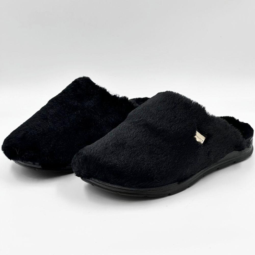 Chinelo Pegada Pantufa em Pelo Feminino Preto 2