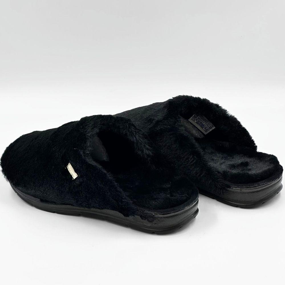 Chinelo Pegada Pantufa em Pelo Feminino Preto 3