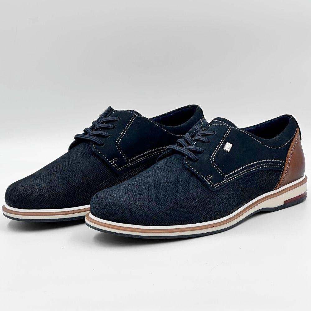 Sapato Pegada Casual Pull Up com Cadarço Elástico Masculino Marinho/Conhaque 2