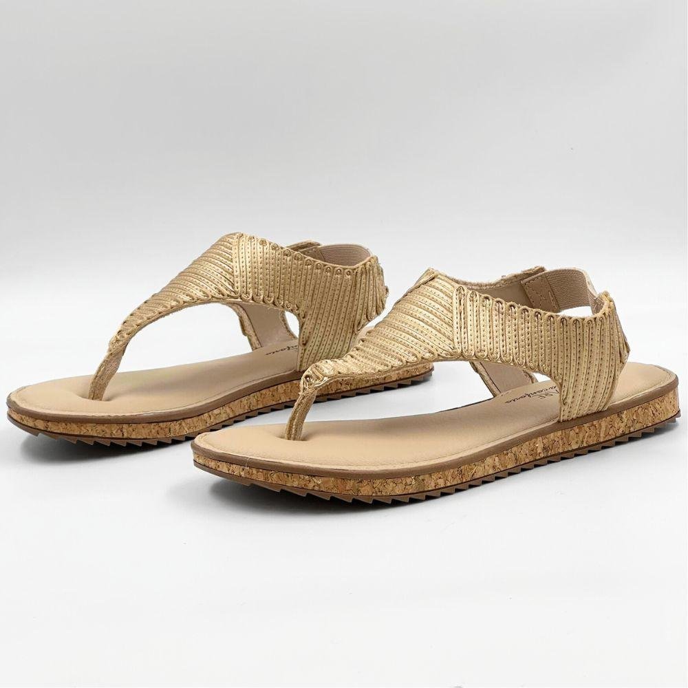 Sandália Modare Rasteira Metalizada com Tira Larga Feminina Dourado/Bege 2