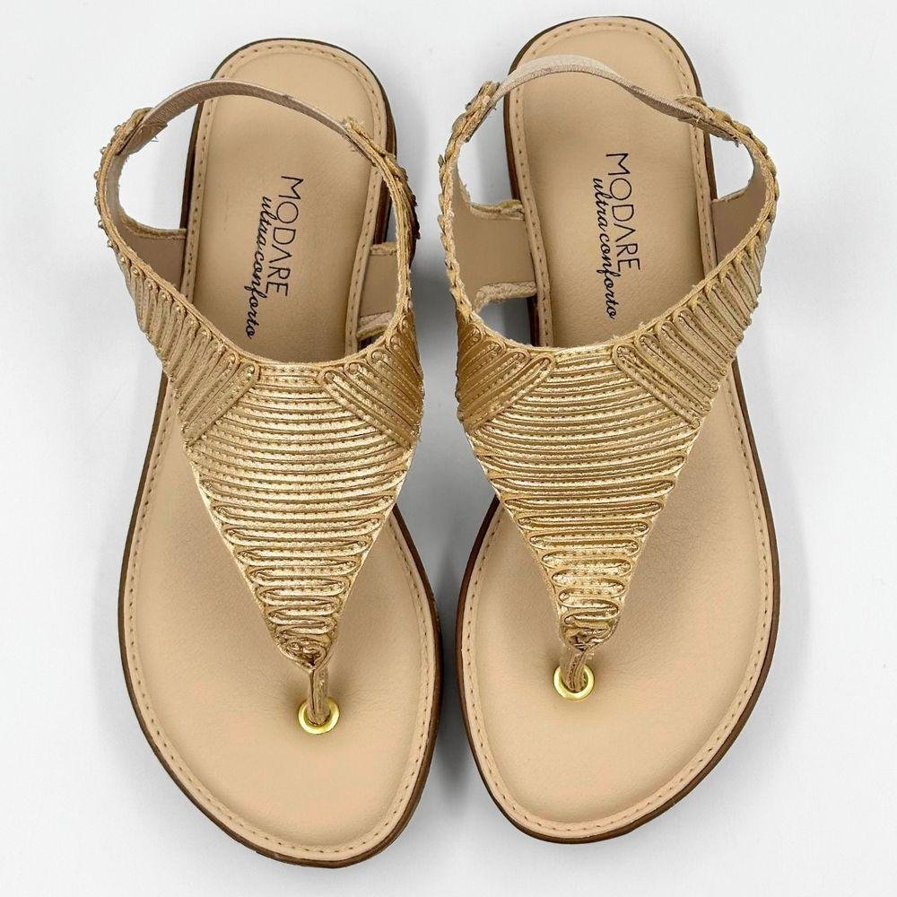 Sandália Modare Rasteira Metalizada com Tira Larga Feminina Dourado/Bege 4