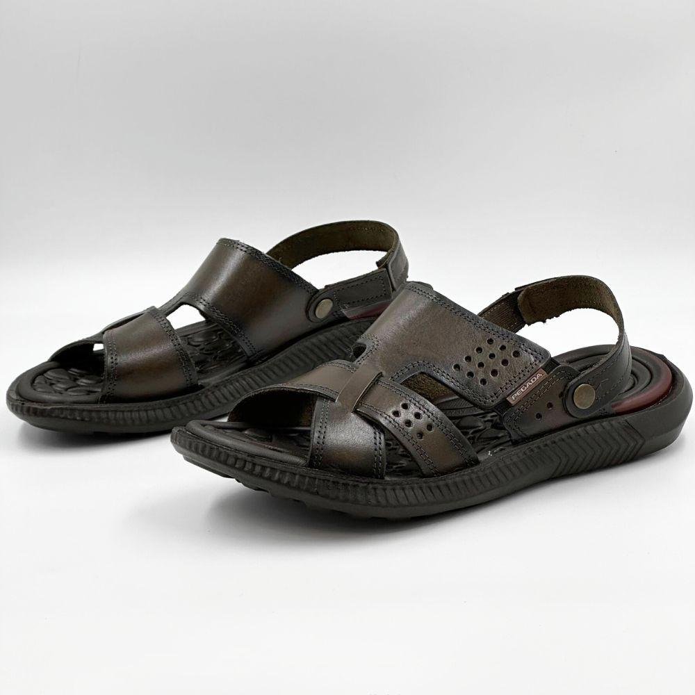 Sandália Pegada Casual Tira Larga de Couro Masculina Cravo 2