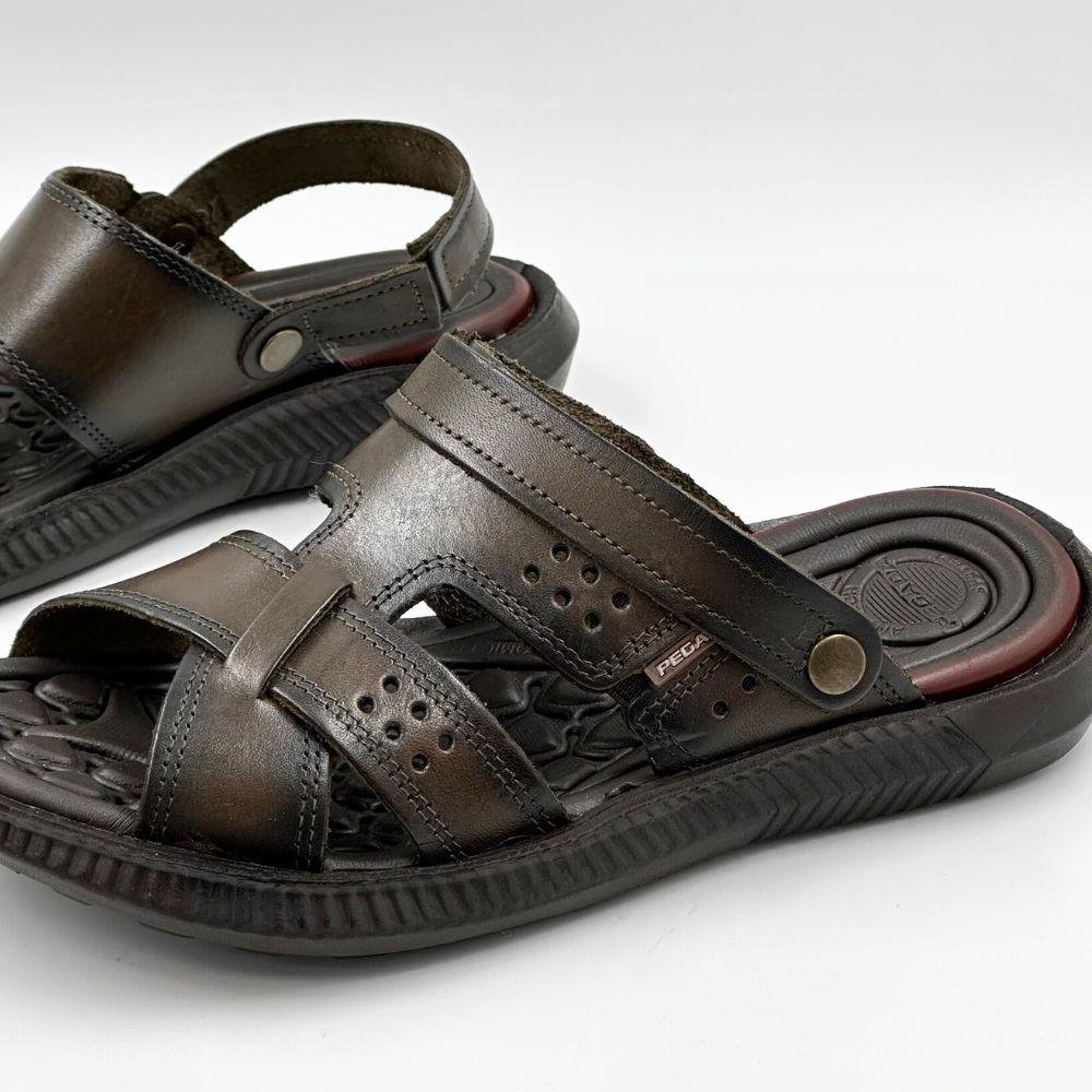 Sandália Pegada Casual Tira Larga de Couro Masculina Cravo 3