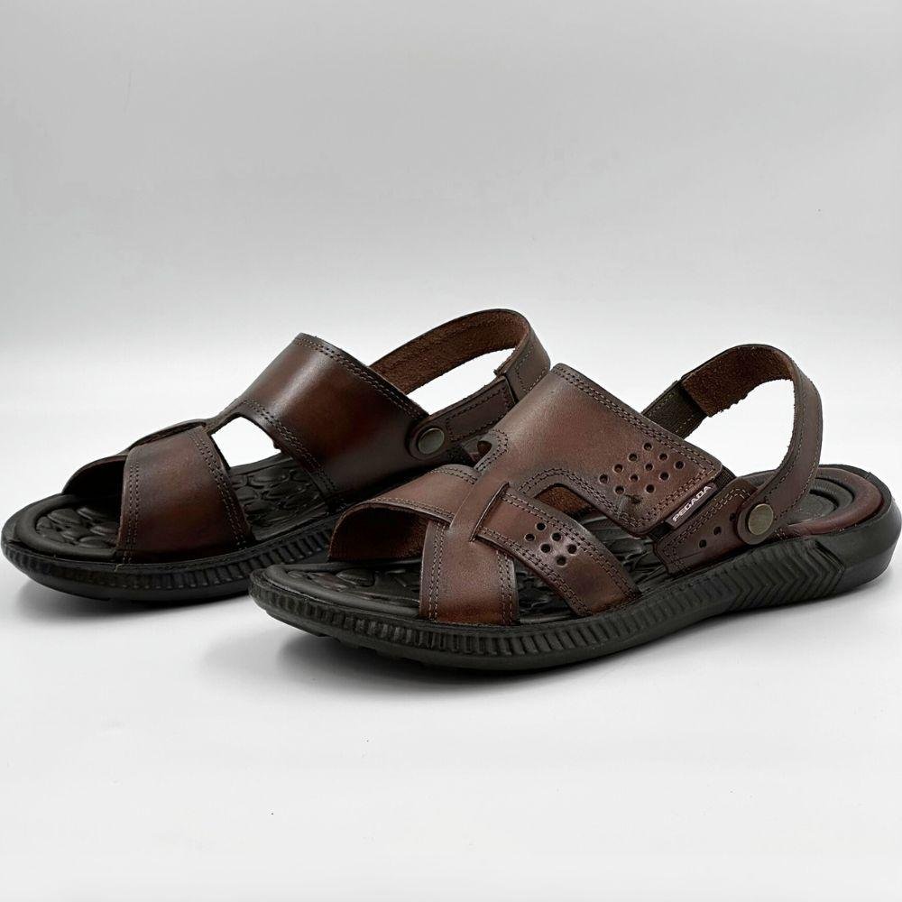 Sandália Pegada Casual Tira Larga de Couro Masculina Pinhão 2