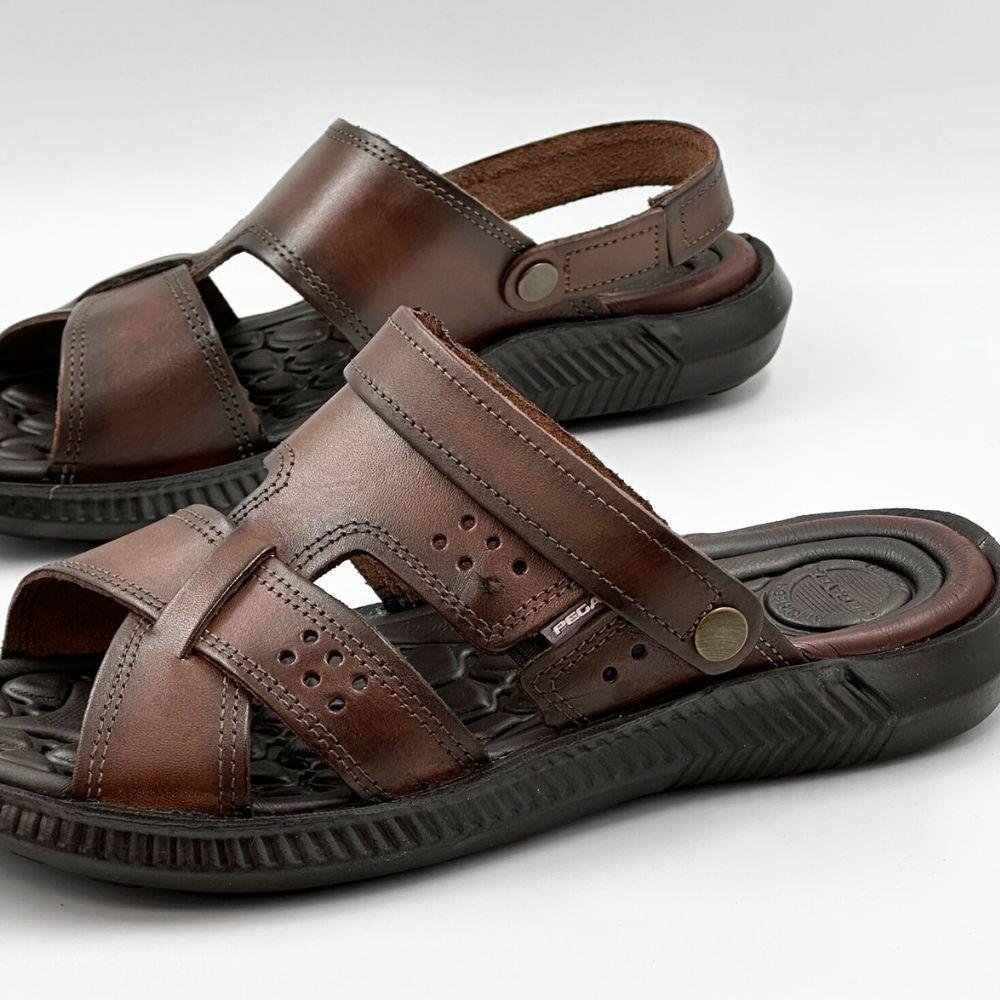 Sandália Pegada Casual Tira Larga de Couro Masculina Pinhão 3