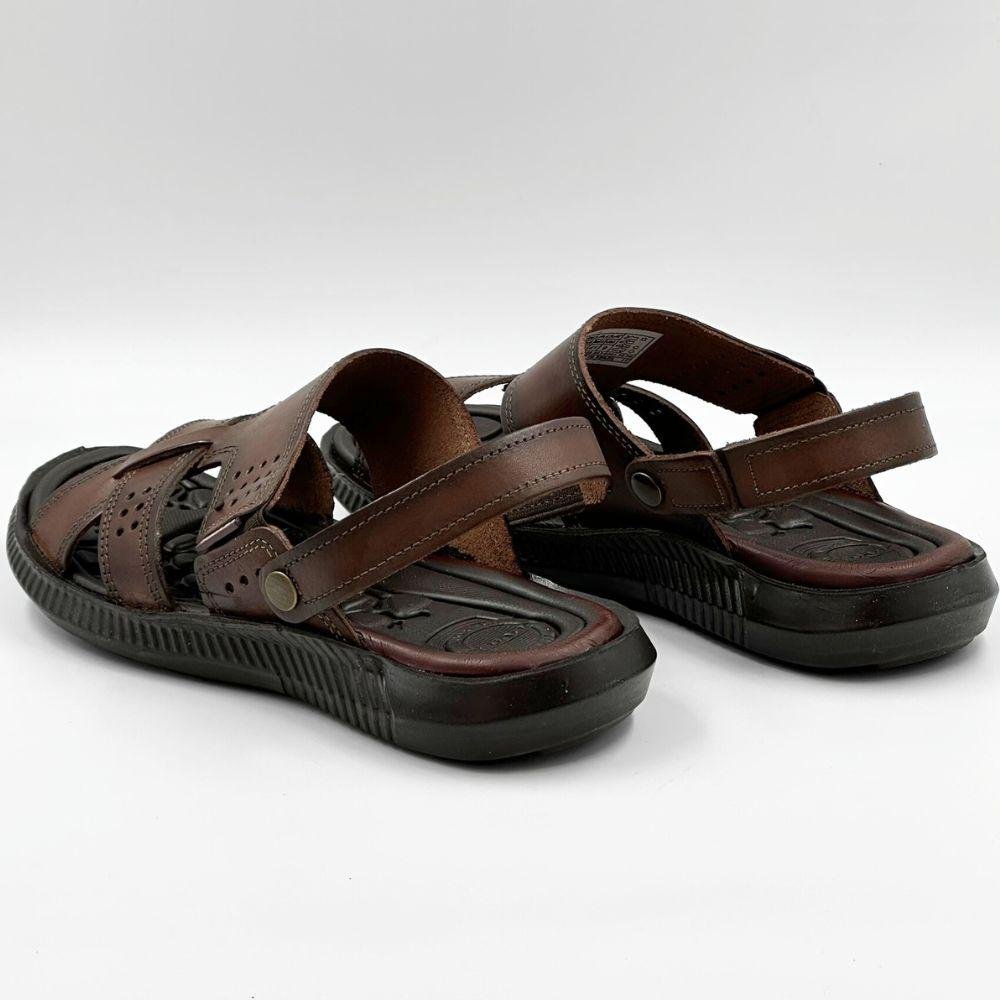 Sandália Pegada Casual Tira Larga de Couro Masculina Pinhão 4