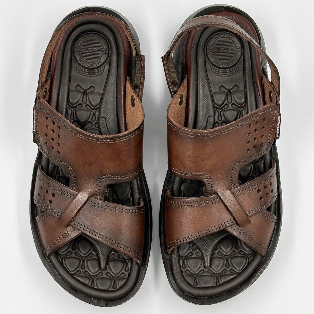 Sandália Pegada Casual Tira Larga de Couro Masculina Pinhão 5