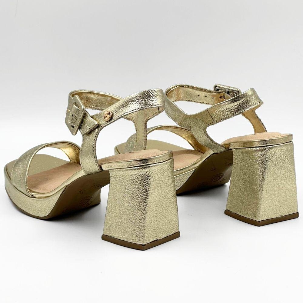Sandália Bottero Casual Salto Bloco Metalizada Feminina Dourado 3