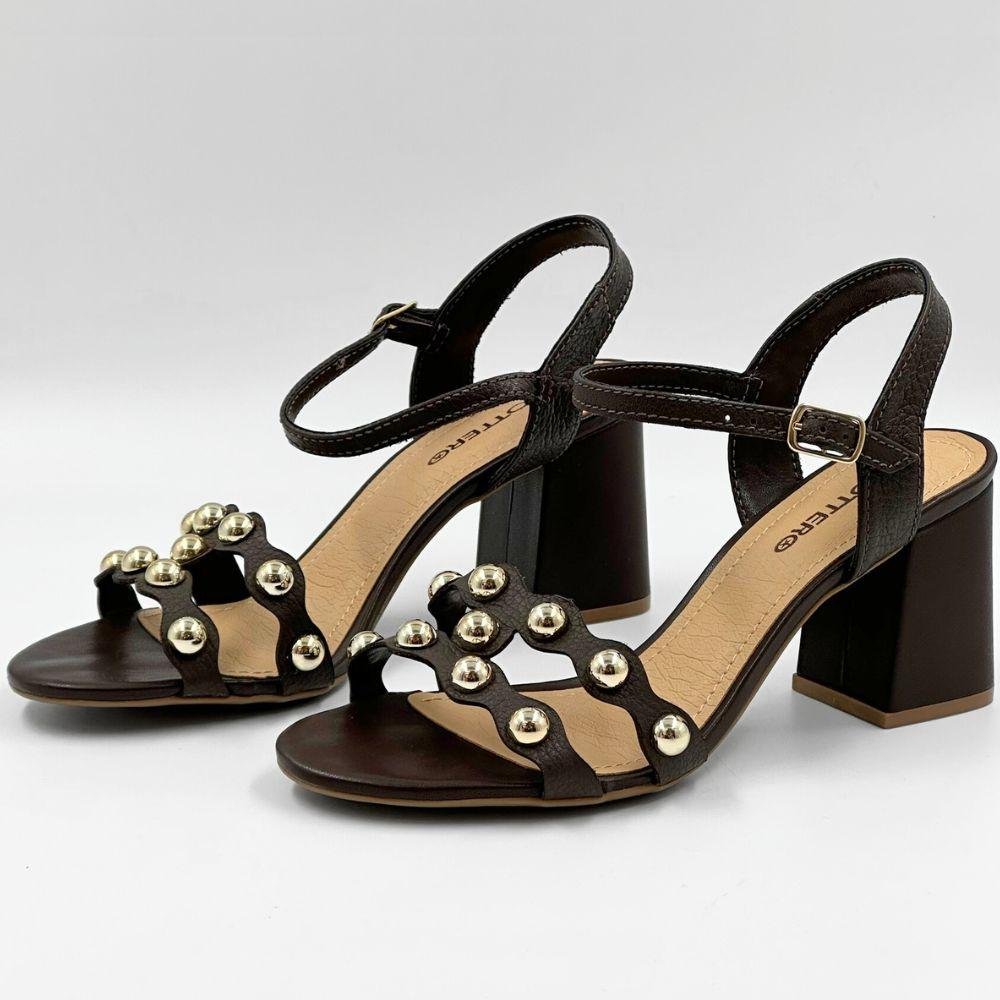 Sandália Bottero Casual com Aplicações Salto Bloco Feminina Marrom 2