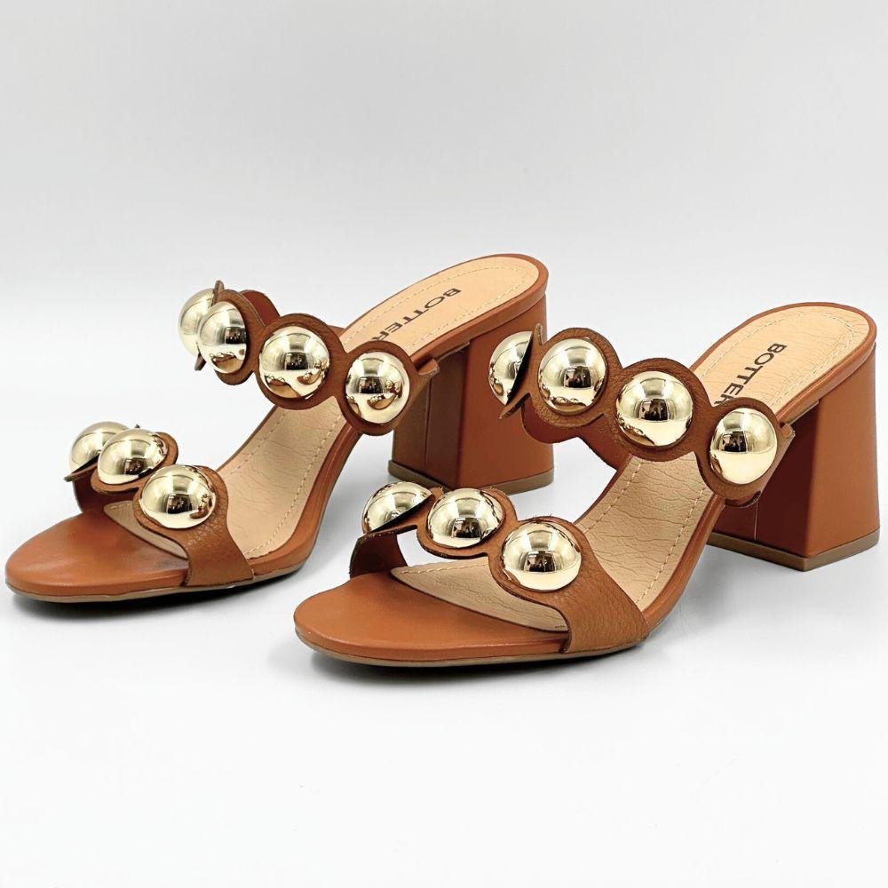 Tamanco Bottero Slide Salto Bloco Feminino Caramelo 2