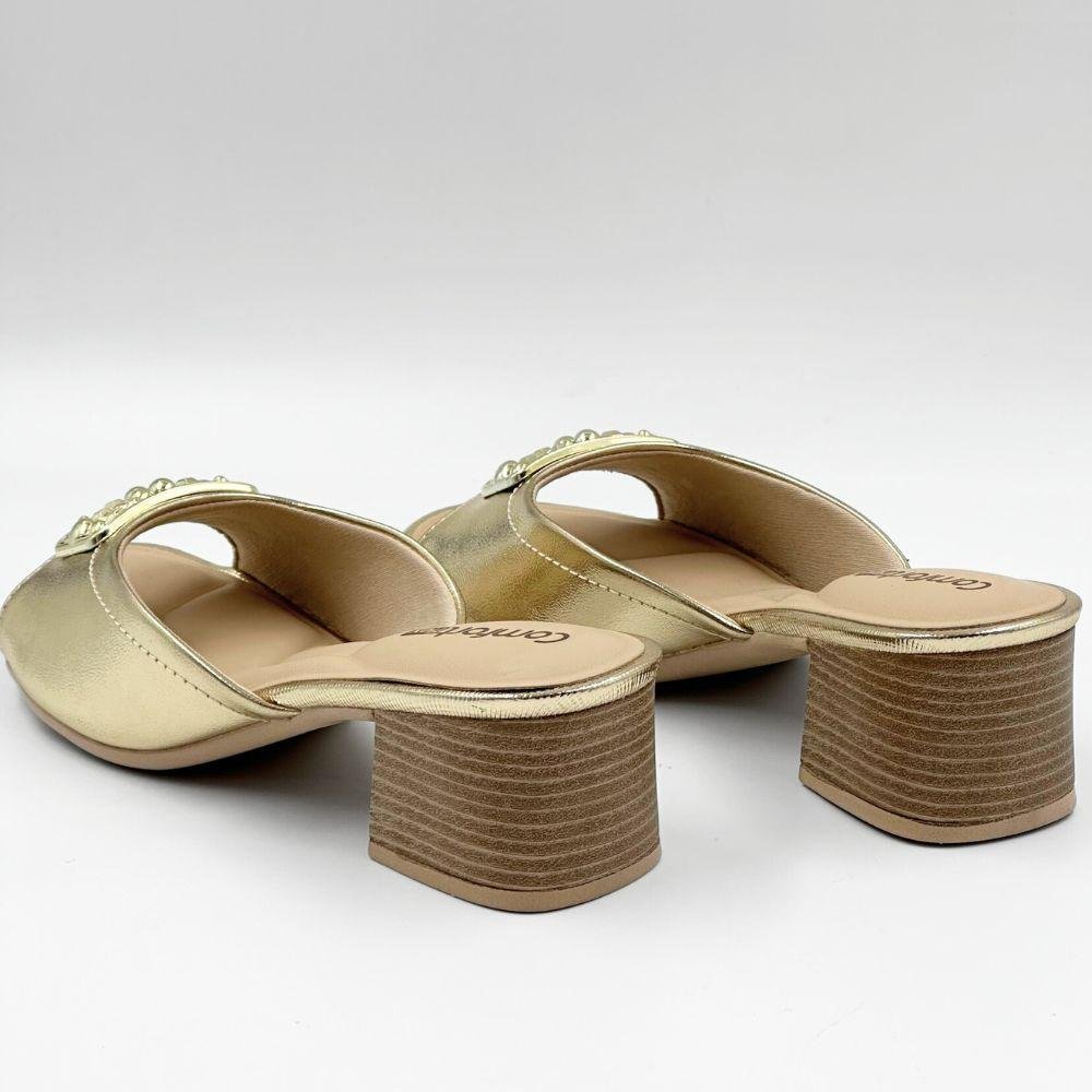 Tamanco Comfortflex Metalizado Salto Médio Feminino Ouro 3