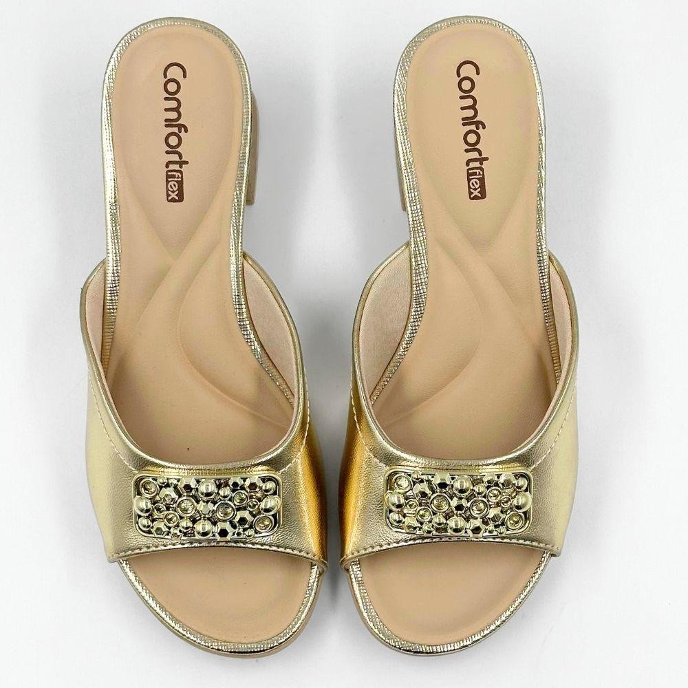 Tamanco Comfortflex Metalizado Salto Médio Feminino Ouro 4