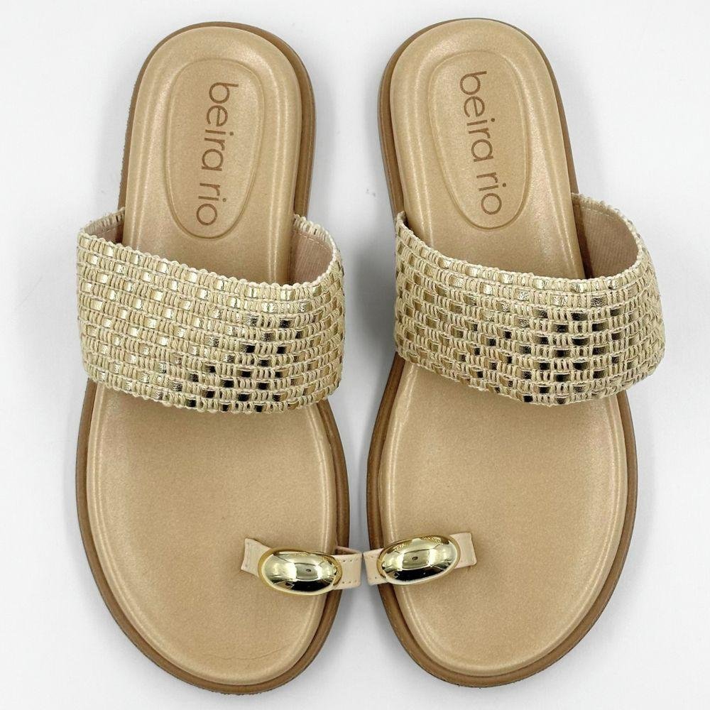 Tamanco Beira Rio Rasteira Casual Feminino Dourado/Creme 4