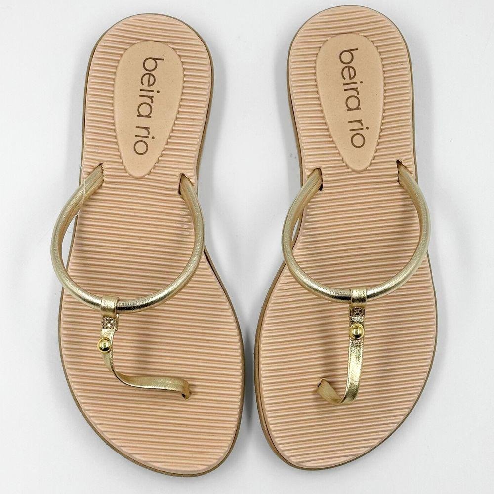 Tamanco Beira Rio Rasteira Metalizado de Dedo Feminino Dourado 4