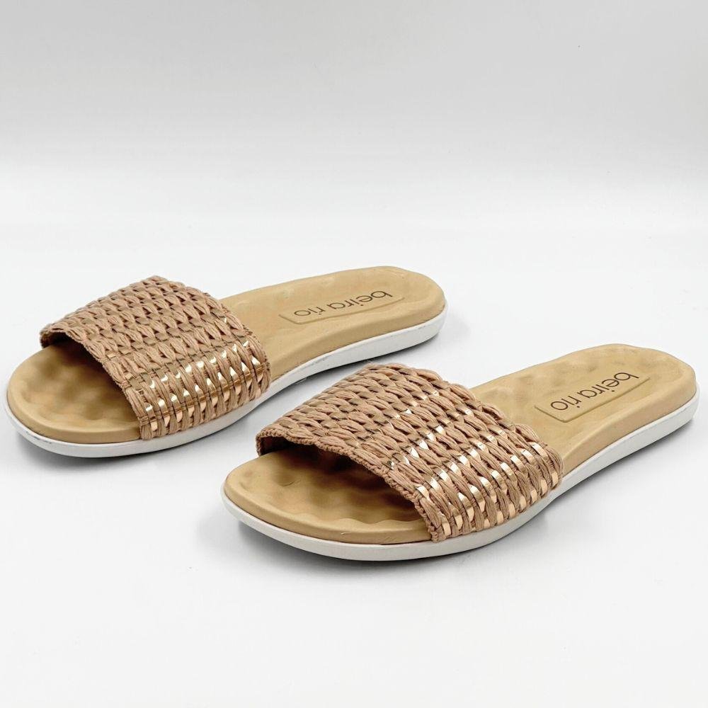 Tamanco Beira Rio Slide Rasteira Feminino Nude/Ouro Rosado 2