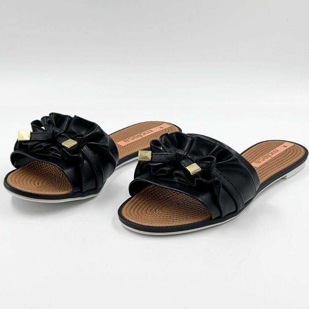 Chinelo Moleca Rasteira Tira Slide Laço Feminino Preto 2