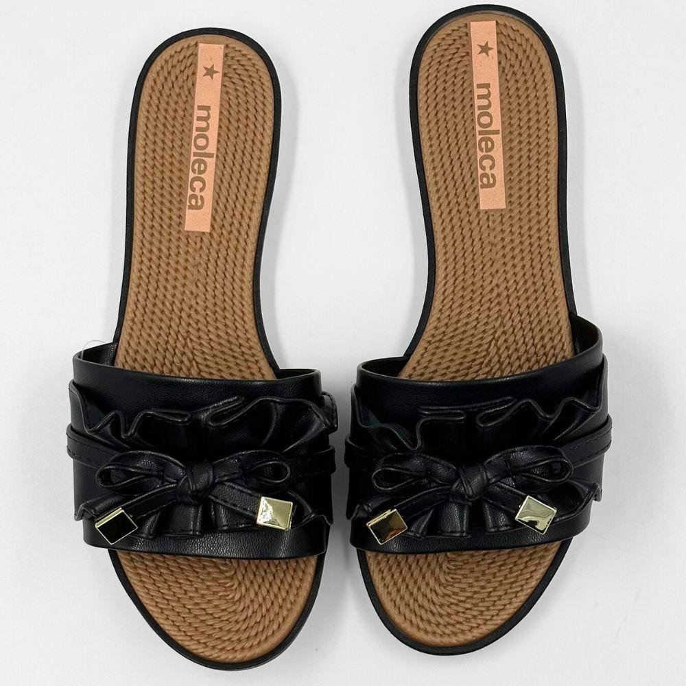 Chinelo Moleca Rasteira Tira Slide Laço Feminino Preto 4