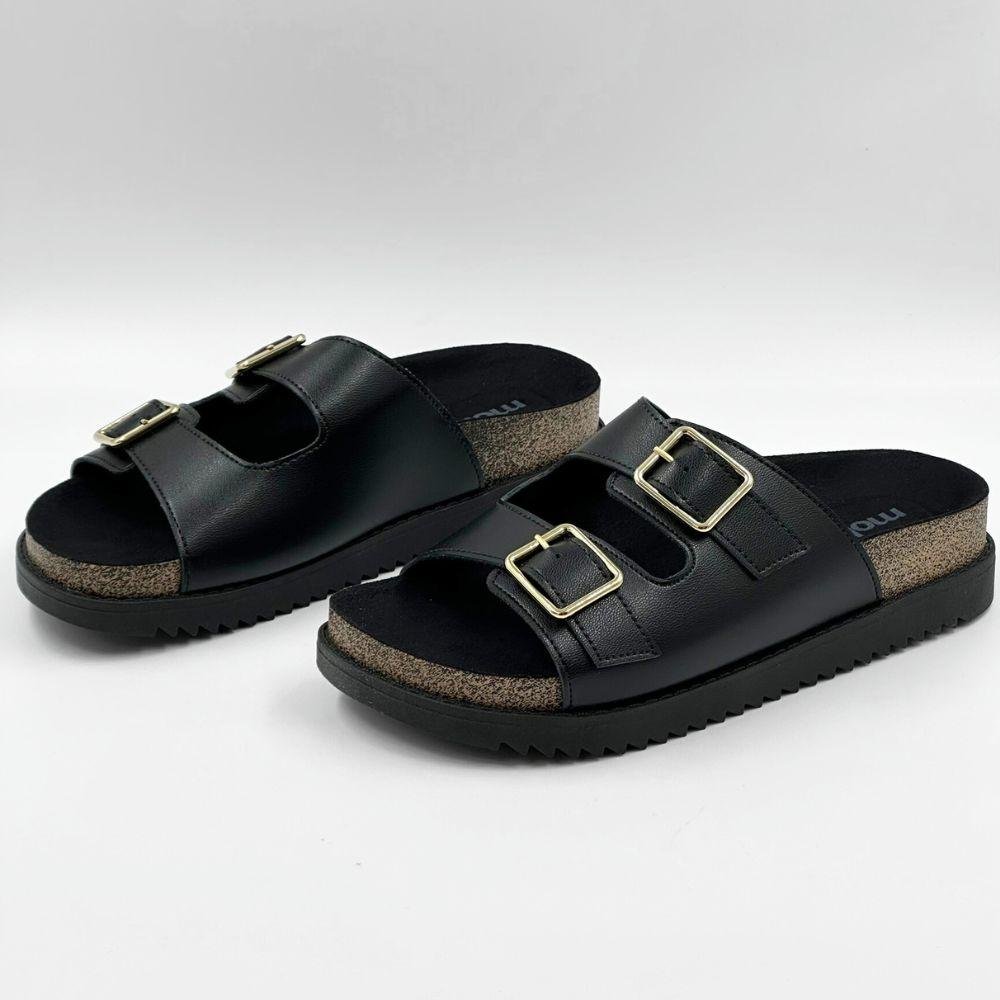 Sandália Moleca Papete Slide com Fivela Feminina Preto 2