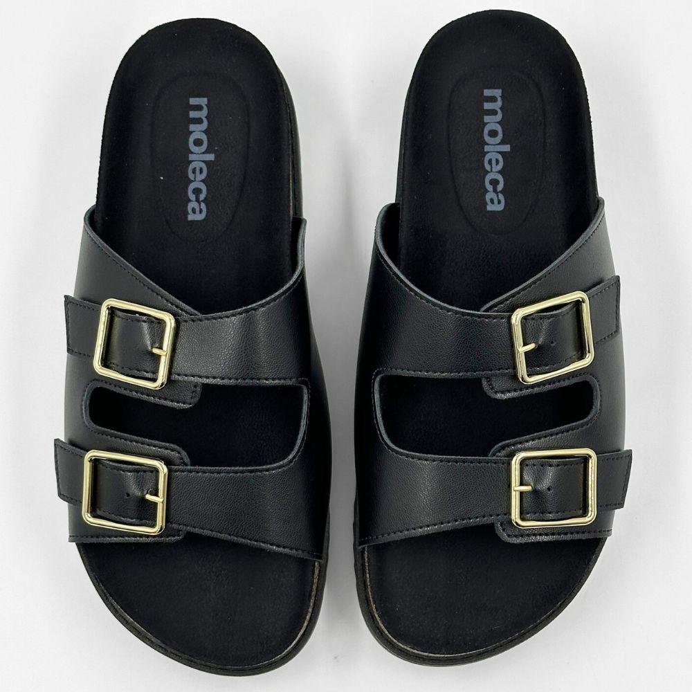 Sandália Moleca Papete Slide com Fivela Feminina Preto 4