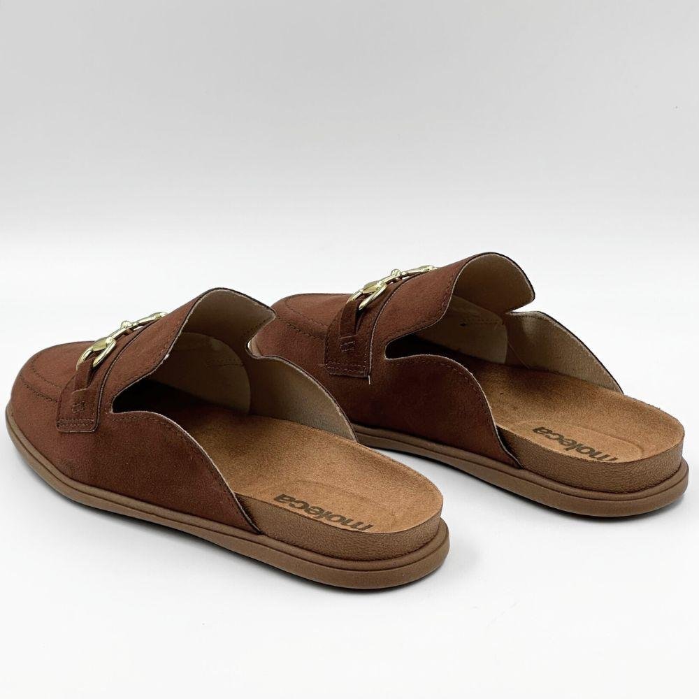 Mule Moleca em Camurça Bico Redondo Feminina Conhaque 3