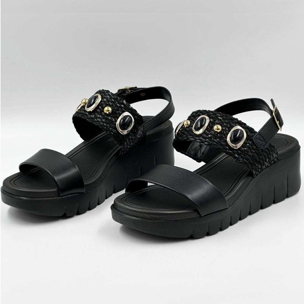 Sandália Moleca Anabela Casual com Aplicações Feminina Preto 2