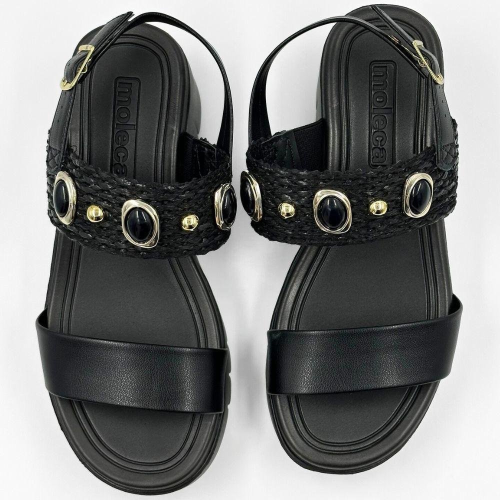 Sandália Moleca Anabela Casual com Aplicações Feminina Preto 4