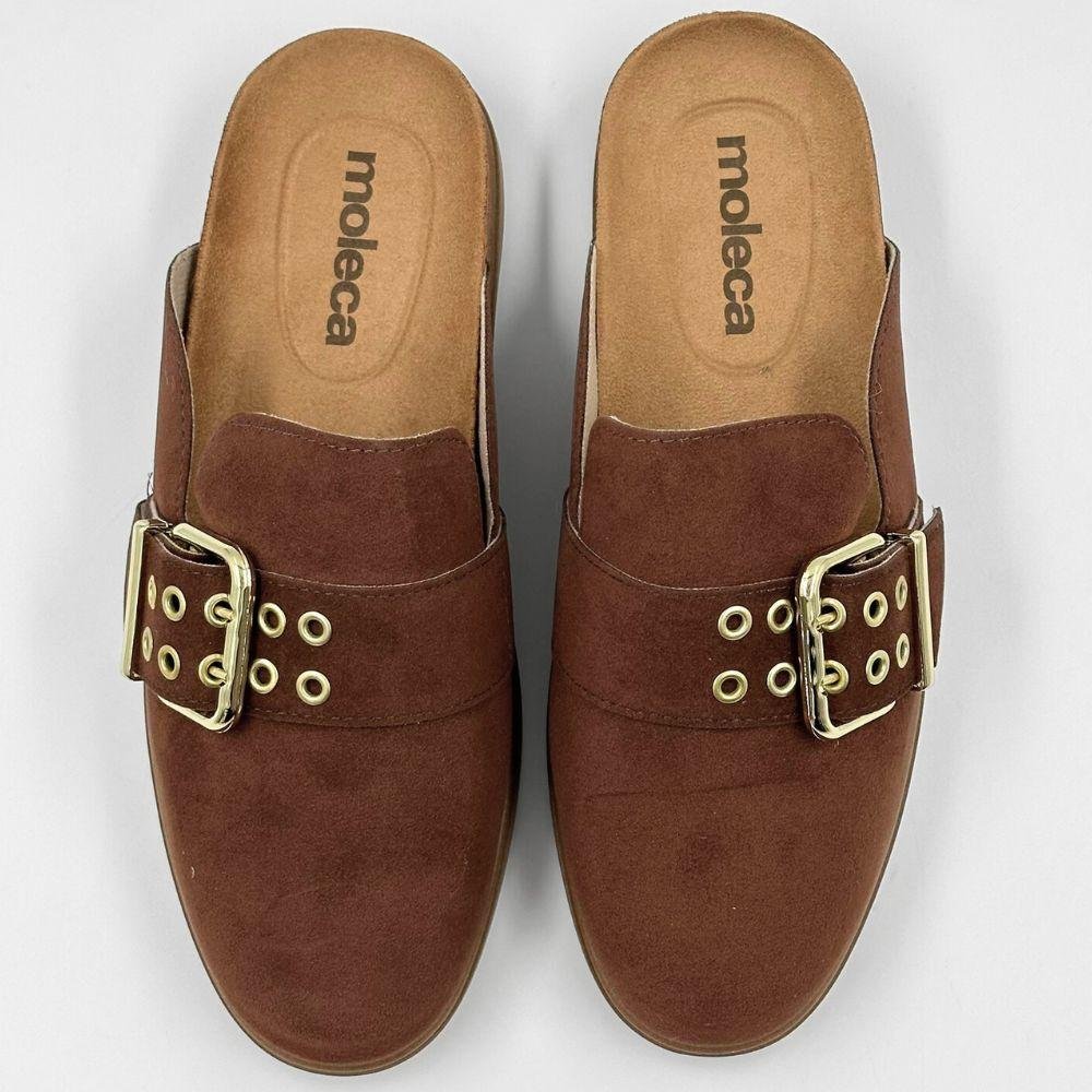 Mule Moleca em Camurça Bico Redondo com Fivela Feminina Conhaque 4