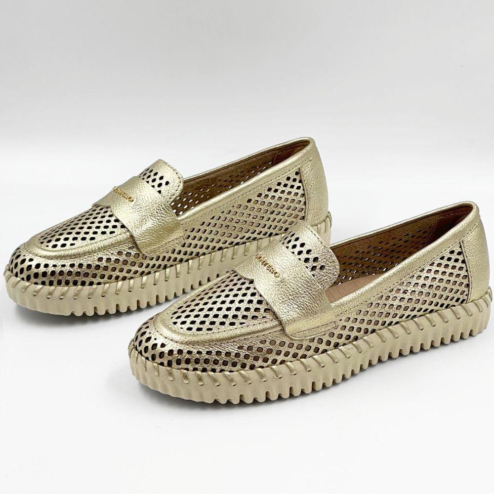 Sapato Bottero Mocassim Casual Metalizado Feminino Dourado 2