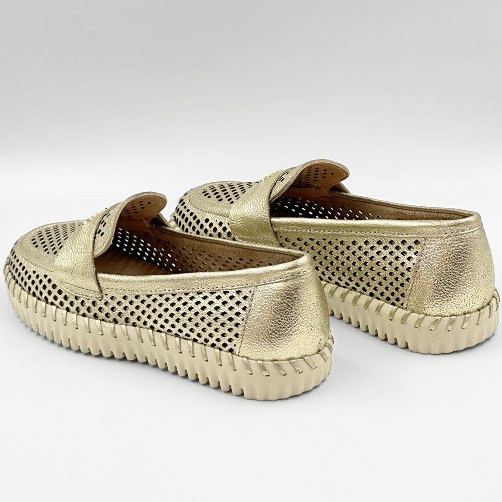 Sapato Bottero Mocassim Casual Metalizado Feminino Dourado 3