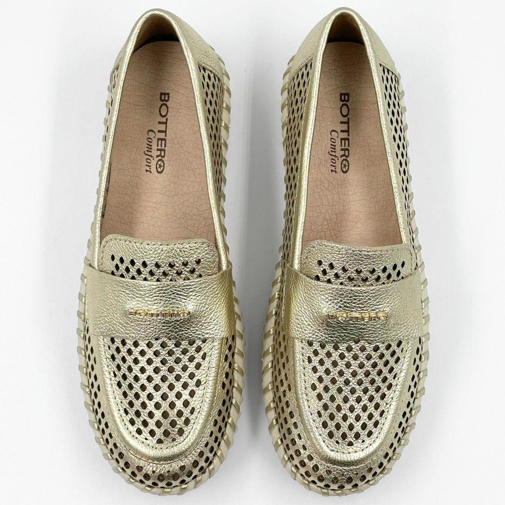 Sapato Bottero Mocassim Casual Metalizado Feminino Dourado 4