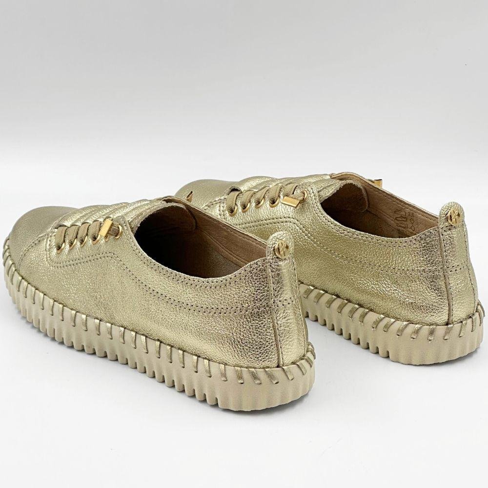 Tênis Bottero Casual Metalizado com Cadarço Elástico Feminino Dourado 3