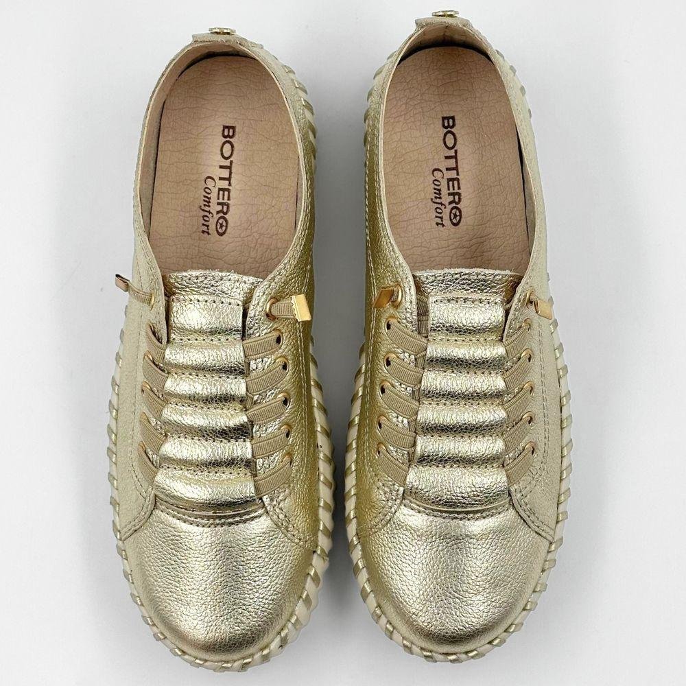 Tênis Bottero Casual Metalizado com Cadarço Elástico Feminino Dourado 4