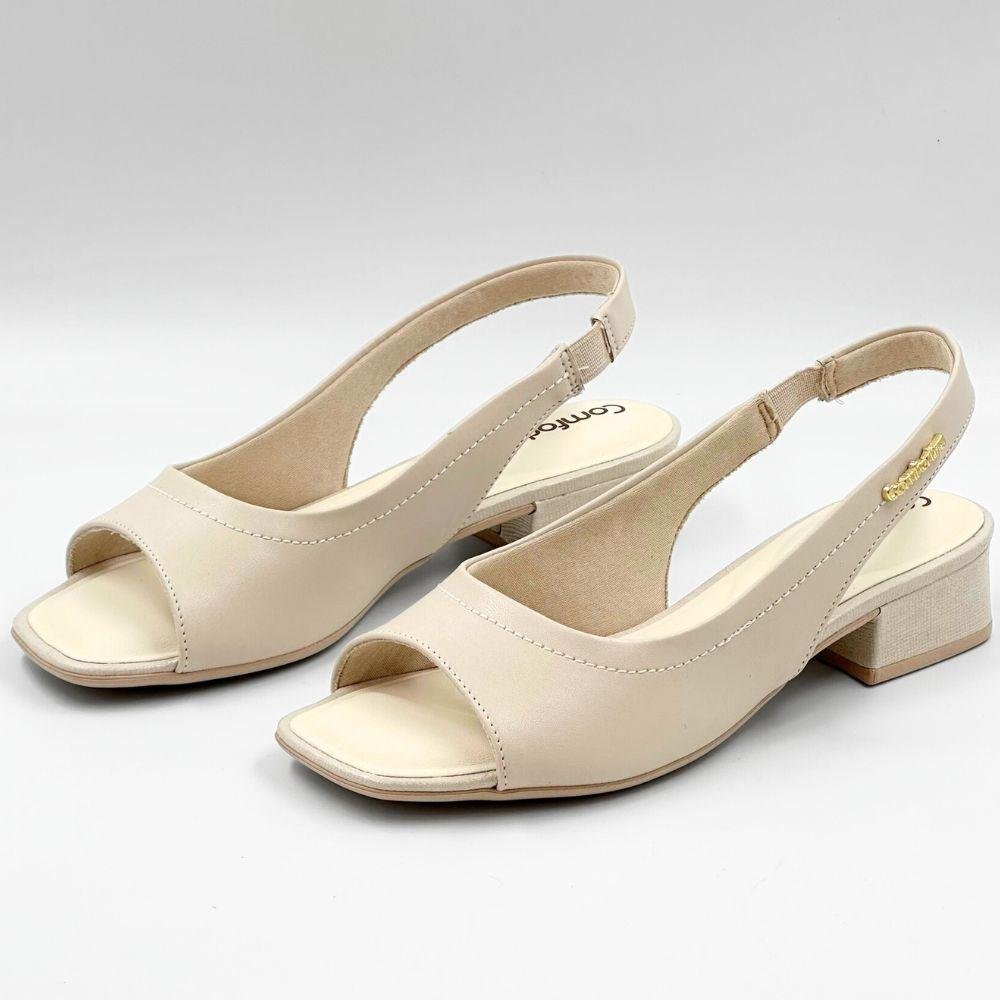 Sandália Comfortflex Casual Salto Baixo Feminina Creme 2
