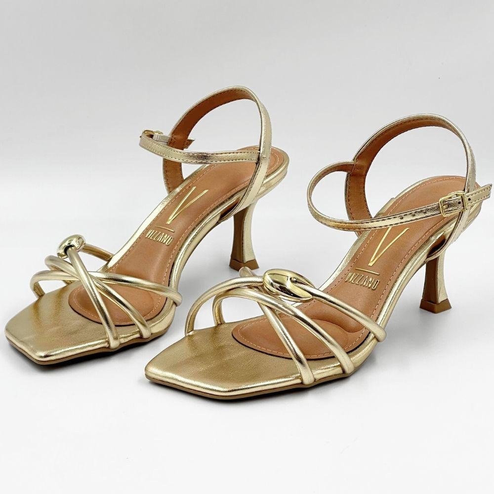 Sandália Vizzano Metalizada Salto Médio Feminina Dourado 2
