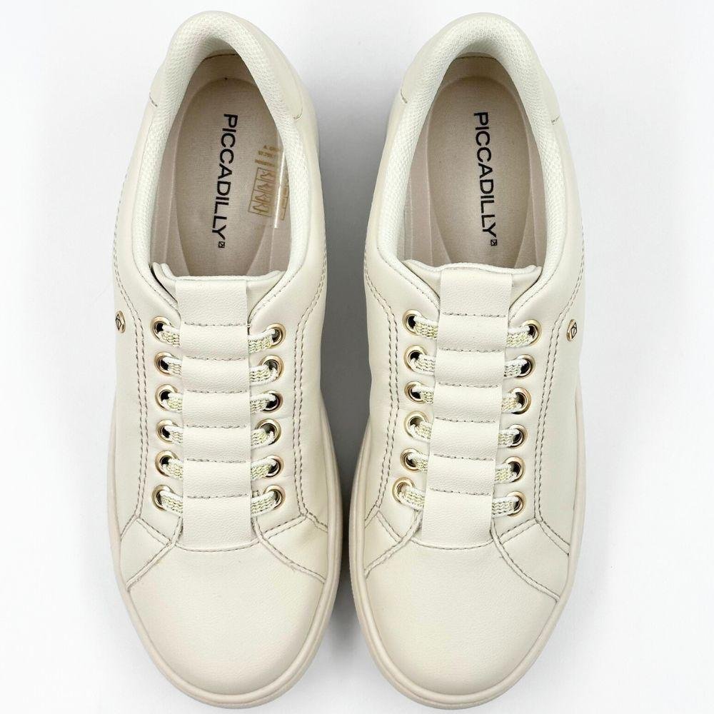 Tênis Piccadilly Casual com Cadarço Elástico Feminino Off White 4