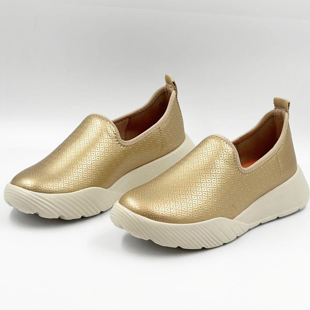 Tênis Piccadilly Metalizado Slip Feminino Ouro/Off White 2