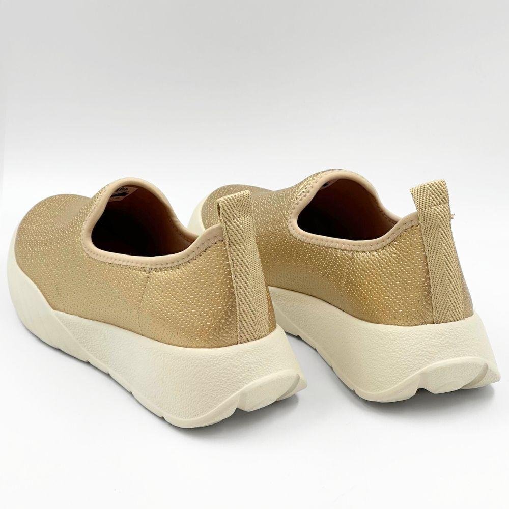 Tênis Piccadilly Metalizado Slip Feminino Ouro/Off White 3