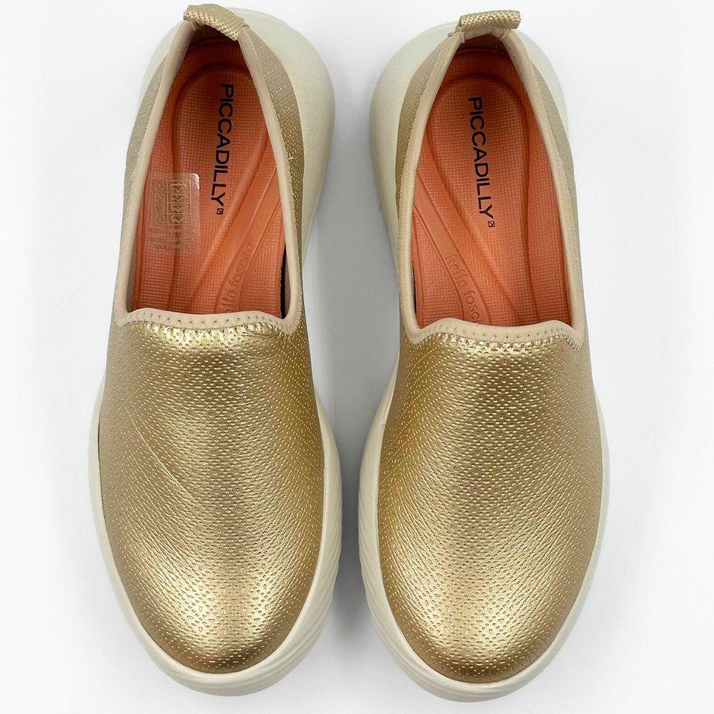 Tênis Piccadilly Metalizado Slip Feminino Ouro/Off White 4