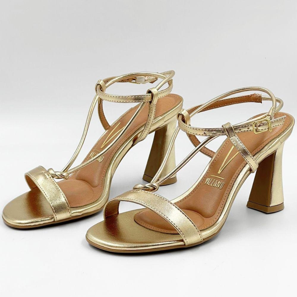 Sandália Vizzano Metalizada Salto Alto Feminina Dourado 2