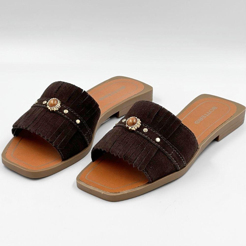 Tamanco Bottero Rasteira Slide em Camurça Feminino Café 2