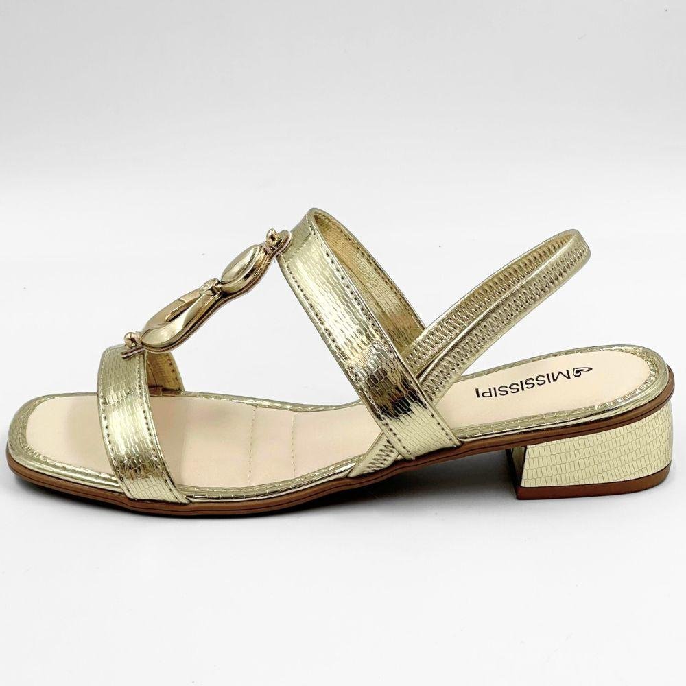 Sandália Mississipi Metalizada Casual Salto Bloco Feminina