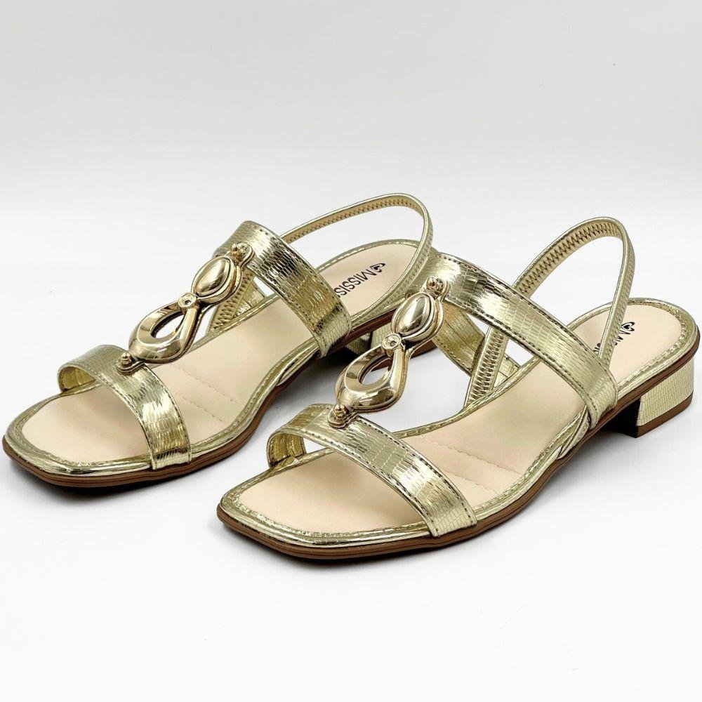 Sandália Mississipi Metalizada Casual Salto Bloco Feminina Champagne 2