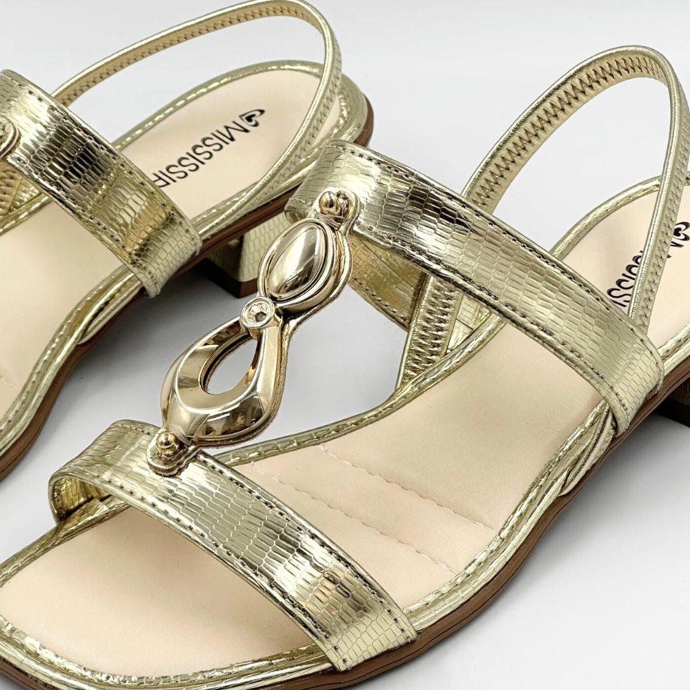 Sandália Mississipi Metalizada Casual Salto Bloco Feminina Champagne 3