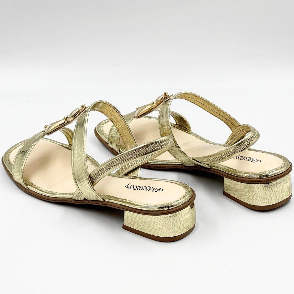 Sandália Mississipi Metalizada Casual Salto Bloco Feminina Champagne 4