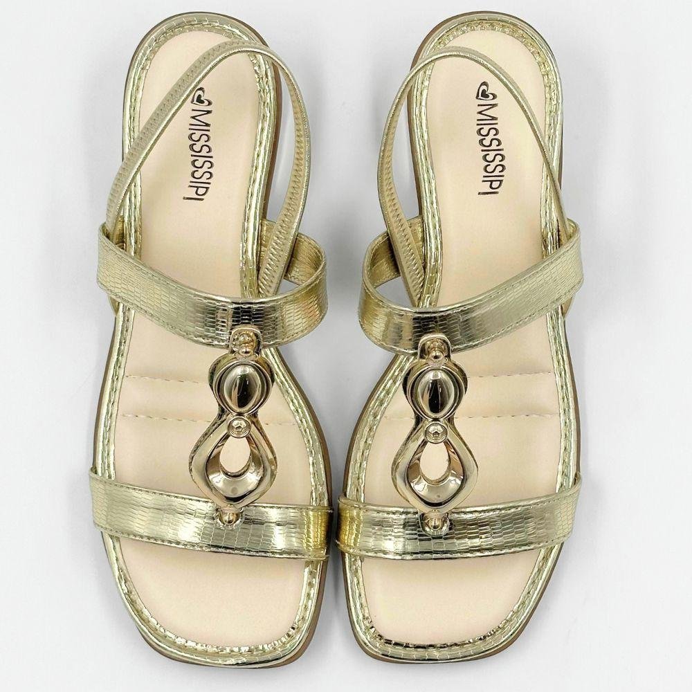 Sandália Mississipi Metalizada Casual Salto Bloco Feminina Champagne 5