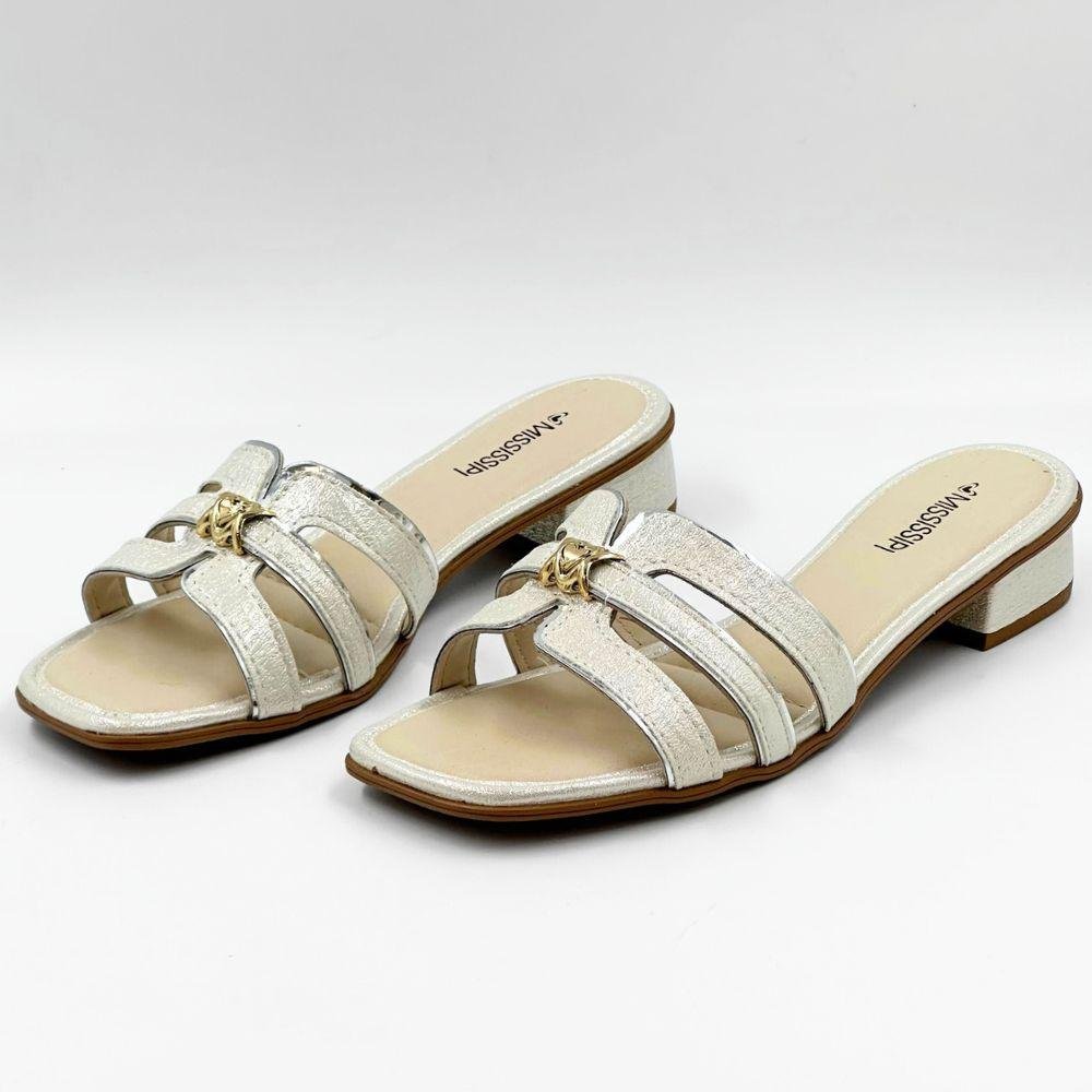 Tamanco Mississipi Slide Salto Baixo Feminino Prata 2