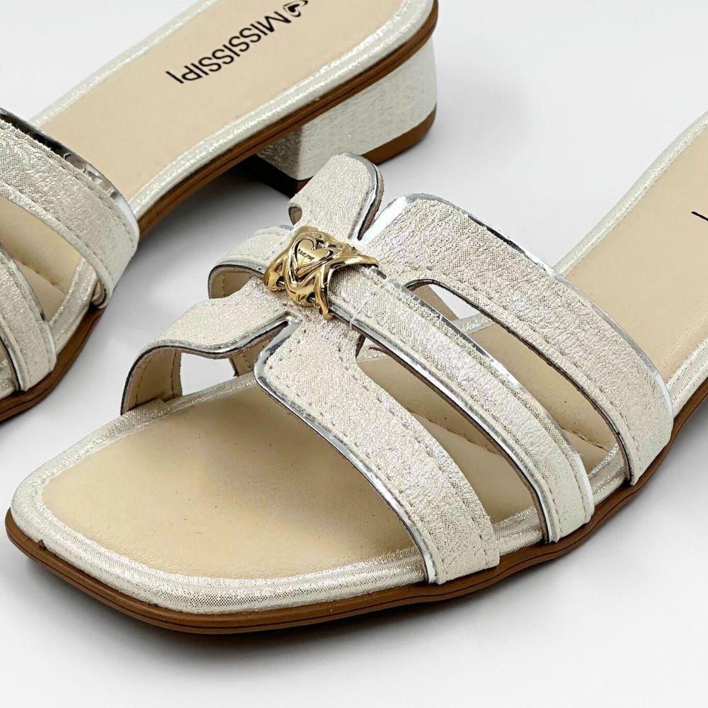 Tamanco Mississipi Slide Salto Baixo Feminino Prata 3