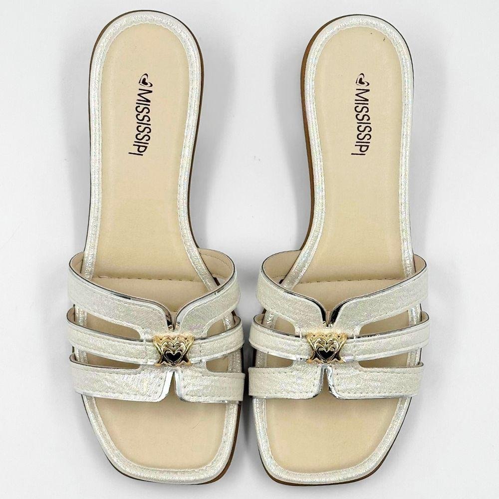 Tamanco Mississipi Slide Salto Baixo Feminino Prata 5