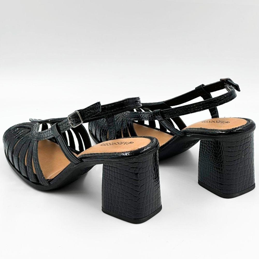 Sandália Mississipi Casual em Verniz Salto Alto Feminina Preto 4