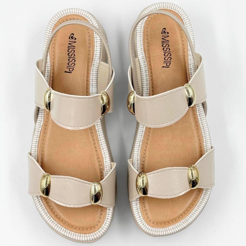Sandália Mississipi Flatform Casual com Metalizado Feminina Marfim 5